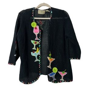 Design options vintage funky cocktails sequin sweater sz Large